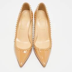 Pre Owned Christian Louboutin Anjalina Size 36.5 Beige Patent Leather Pumps