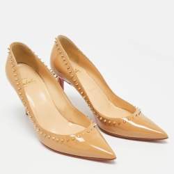 Pre Owned Christian Louboutin Anjalina Size 36.5 Beige Patent Leather Pumps