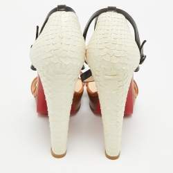 Pre Owned صندل كريستيان لوبوتان بيثون وجلد ثلاثي الألوان مع حزام للكاحل على منصة مقاس 40