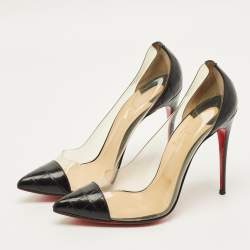 مملوكة مسبقًا Christian Louboutin Debout Size 38 Black/Transparent  Croc Embossed Leather and PVC Pumps