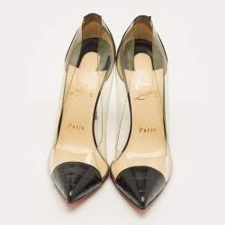 مملوكة مسبقًا Christian Louboutin Debout Size 38 Black/Transparent  Croc Embossed Leather and PVC Pumps