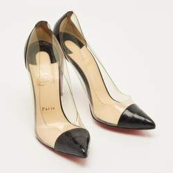 مملوكة مسبقًا Christian Louboutin Debout Size 38 Black/Transparent  Croc Embossed Leather and PVC Pumps