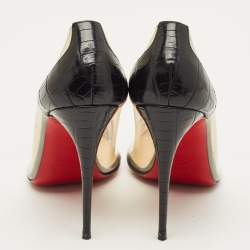 مملوكة مسبقًا Christian Louboutin Debout Size 38 Black/Transparent  Croc Embossed Leather and PVC Pumps