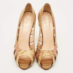 Pre Owned حذاء كعب عالى كريستيان لوبوتان مقدمة مفتوحة جلد قصه ميتالك مقاس 37.5