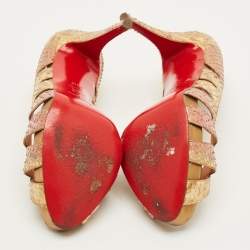 Pre Owned حذاء كعب عالى كريستيان لوبوتان مقدمة مفتوحة جلد قصه ميتالك مقاس 37.5