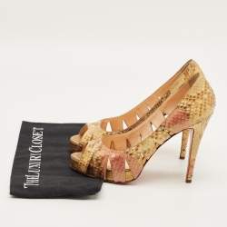 Pre Owned حذاء كعب عالى كريستيان لوبوتان مقدمة مفتوحة جلد قصه ميتالك مقاس 37.5