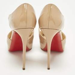 مملوكة مسبقًا Christian Louboutin Size 37.5 Beige Patent Leather Catchy Two Peep-Toe Pumps