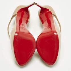 مملوكة مسبقًا Christian Louboutin Size 37.5 Beige Patent Leather Catchy Two Peep-Toe Pumps