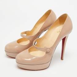 مملوكة مسبقًا حذاء كعب عالي كريستيان لوبوتان ريليكا جلد ذهبي نعل سميك ماري جان مقاس 40