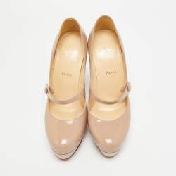 مملوكة مسبقًا حذاء كعب عالي كريستيان لوبوتان ريليكا جلد ذهبي نعل سميك ماري جان مقاس 40