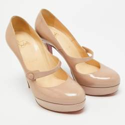 مملوكة مسبقًا حذاء كعب عالي كريستيان لوبوتان ريليكا جلد ذهبي نعل سميك ماري جان مقاس 40