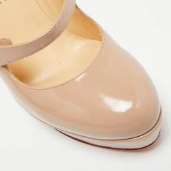 مملوكة مسبقًا حذاء كعب عالي كريستيان لوبوتان ريليكا جلد ذهبي نعل سميك ماري جان مقاس 40