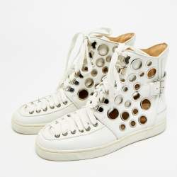 مملوكة مسبقًا Christian Louboutin Alfibully Size 39 White Leather and Metal High Top Sneakers