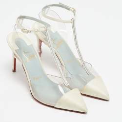 Pre Owned صندل كريستيان لوبوتان نوسي ساتان أبيض سير حرف تي مقدمة مفتوحة مقاس 38