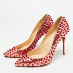 مملوكة مسبقًا Christian Louboutin Pigalle Spikes Size 39 Metallic Red Patent Leather Pumps