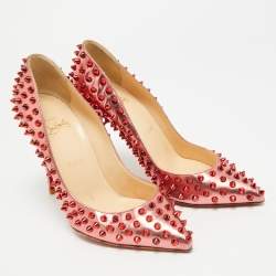 مملوكة مسبقًا Christian Louboutin Pigalle Spikes Size 39 Metallic Red Patent Leather Pumps