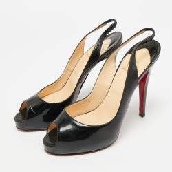 مملوكة مسبقًا Christian Louboutin Private Number Size 39 Black Patent Leather Slingback Pumps