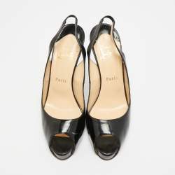مملوكة مسبقًا Christian Louboutin Private Number Size 39 Black Patent Leather Slingback Pumps