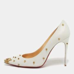 Pre Owned حذاء كعب عالي كريستيان لوبوتان ديغراسبايك جلد أبيض مقاس 38