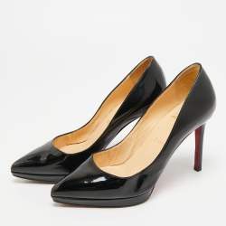 مملوكة مسبقًا Christian Louboutin Pigalle Plato Size 36.5 Black Patent Leather Platform Pumps
