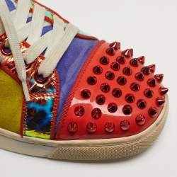 مملوكة مسبقًا Christian Louboutin Louis Junior Spikes Size 38.5 Multicolor Patent Leather and Suede Low Top Sneakers