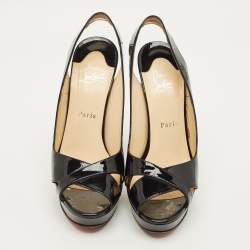 Pre Owned Christian Louboutin Marple Town Size 39.5 Black Patent Leather Platform Sandals