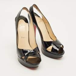 Pre Owned Christian Louboutin Marple Town Size 39.5 Black Patent Leather Platform Sandals