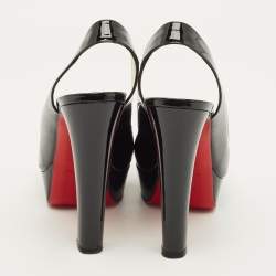 Pre Owned Christian Louboutin Marple Town Size 39.5 Black Patent Leather Platform Sandals