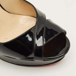 Pre Owned Christian Louboutin Marple Town Size 39.5 Black Patent Leather Platform Sandals