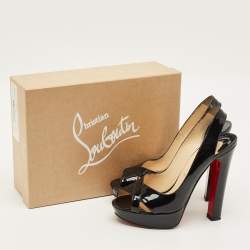 Pre Owned Christian Louboutin Marple Town Size 39.5 Black Patent Leather Platform Sandals