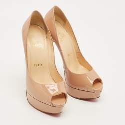 Pre Owned حذاء كعب عالي كريستيان لوبوتان لايدي بيب جلد أسود لامع نعل سميك مقاس 37.5