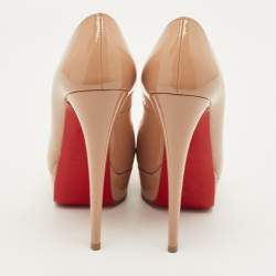 Pre Owned حذاء كعب عالي كريستيان لوبوتان لايدي بيب جلد أسود لامع نعل سميك مقاس 37.5