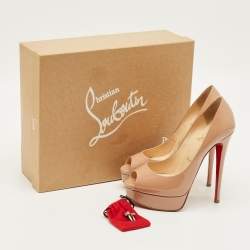 Pre Owned حذاء كعب عالي كريستيان لوبوتان لايدي بيب جلد أسود لامع نعل سميك مقاس 37.5