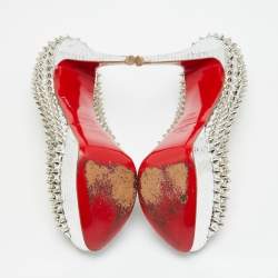 Pre Owned حذاء كعب عالي كريستيان لوبوتان نعل سميك سبايك مقدمة مفتوحة ليدي جلد ثعبان ذهبي ميتالك مقاس 35