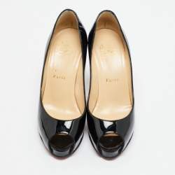 Pre Owned Christian Louboutin Very Prive Size 37 Black Patent Leather Peep Toe Pumps