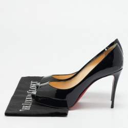 Pre Owned Christian Louboutin Very Prive Size 37 Black Patent Leather Peep Toe Pumps