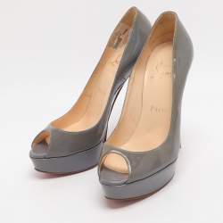 Pre Owned حذاء كعب عالي كريستيان لوبوتان "بانانا" جلد لامع أرجواني بصبعة حمراء نعل سميك مقاس 37.5