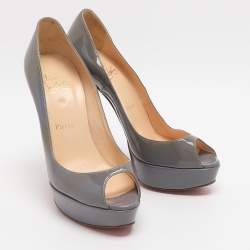 Pre Owned حذاء كعب عالي كريستيان لوبوتان "بانانا" جلد لامع أرجواني بصبعة حمراء نعل سميك مقاس 37.5