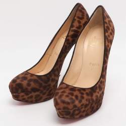 Pre Owned حذاء كعب عالي كريستيان لوبوتان شعر عجل بنقشة الفهد البني بيانكا بلاتفورم مقاس 37.5