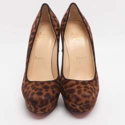 Pre Owned حذاء كعب عالي كريستيان لوبوتان شعر عجل بنقشة الفهد البني بيانكا بلاتفورم مقاس 37.5