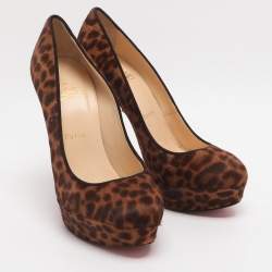 Pre Owned حذاء كعب عالي كريستيان لوبوتان شعر عجل بنقشة الفهد البني بيانكا بلاتفورم مقاس 37.5