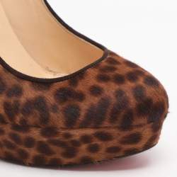 Pre Owned حذاء كعب عالي كريستيان لوبوتان شعر عجل بنقشة الفهد البني بيانكا بلاتفورم مقاس 37.5