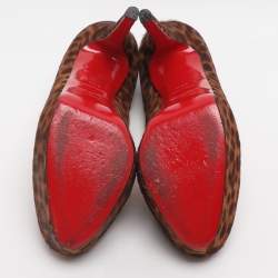 Pre Owned حذاء كعب عالي كريستيان لوبوتان شعر عجل بنقشة الفهد البني بيانكا بلاتفورم مقاس 37.5