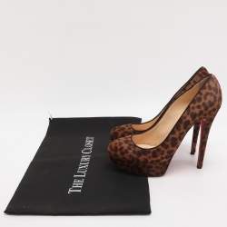 Pre Owned حذاء كعب عالي كريستيان لوبوتان شعر عجل بنقشة الفهد البني بيانكا بلاتفورم مقاس 37.5