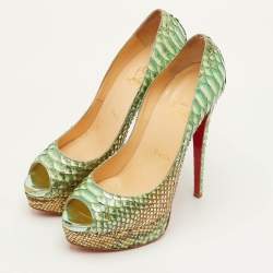مملوكة مسبقًا Christian Louboutin Lady Peep Size 38.5 Multicolor Python Leather Peep Toe Platform Pumps