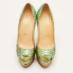 مملوكة مسبقًا Christian Louboutin Lady Peep Size 38.5 Multicolor Python Leather Peep Toe Platform Pumps