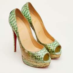 مملوكة مسبقًا Christian Louboutin Lady Peep Size 38.5 Multicolor Python Leather Peep Toe Platform Pumps