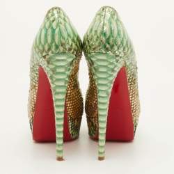 مملوكة مسبقًا Christian Louboutin Lady Peep Size 38.5 Multicolor Python Leather Peep Toe Platform Pumps