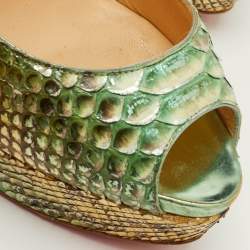 مملوكة مسبقًا Christian Louboutin Lady Peep Size 38.5 Multicolor Python Leather Peep Toe Platform Pumps