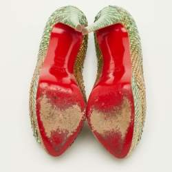 مملوكة مسبقًا Christian Louboutin Lady Peep Size 38.5 Multicolor Python Leather Peep Toe Platform Pumps